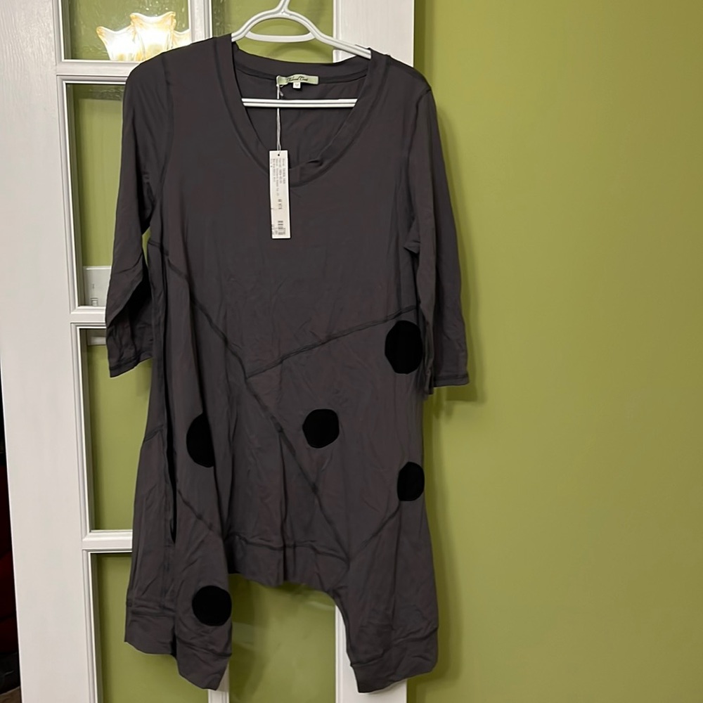 Dot Patchwork Top, Size Medium, Gray/Black